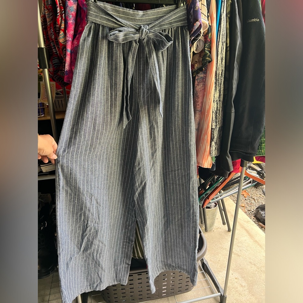 SHEIN Gray Striped Wide-Leg Pants